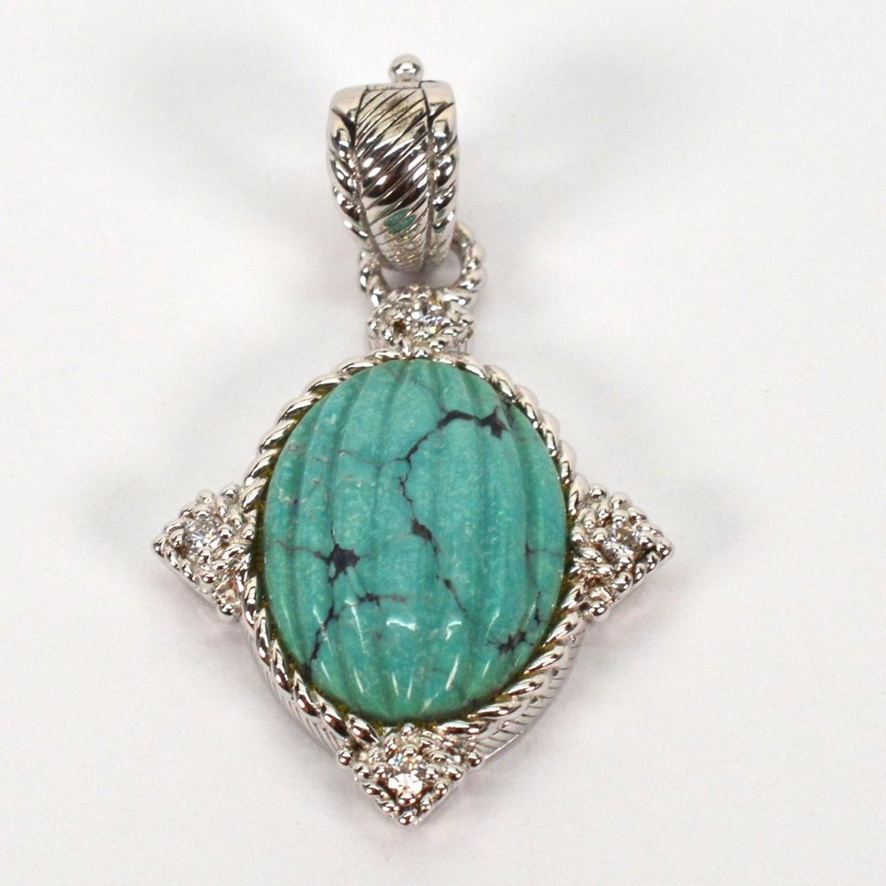 Judith Ripka Sterling Silver Carved Turquoise Pendant w Diamonique Accents